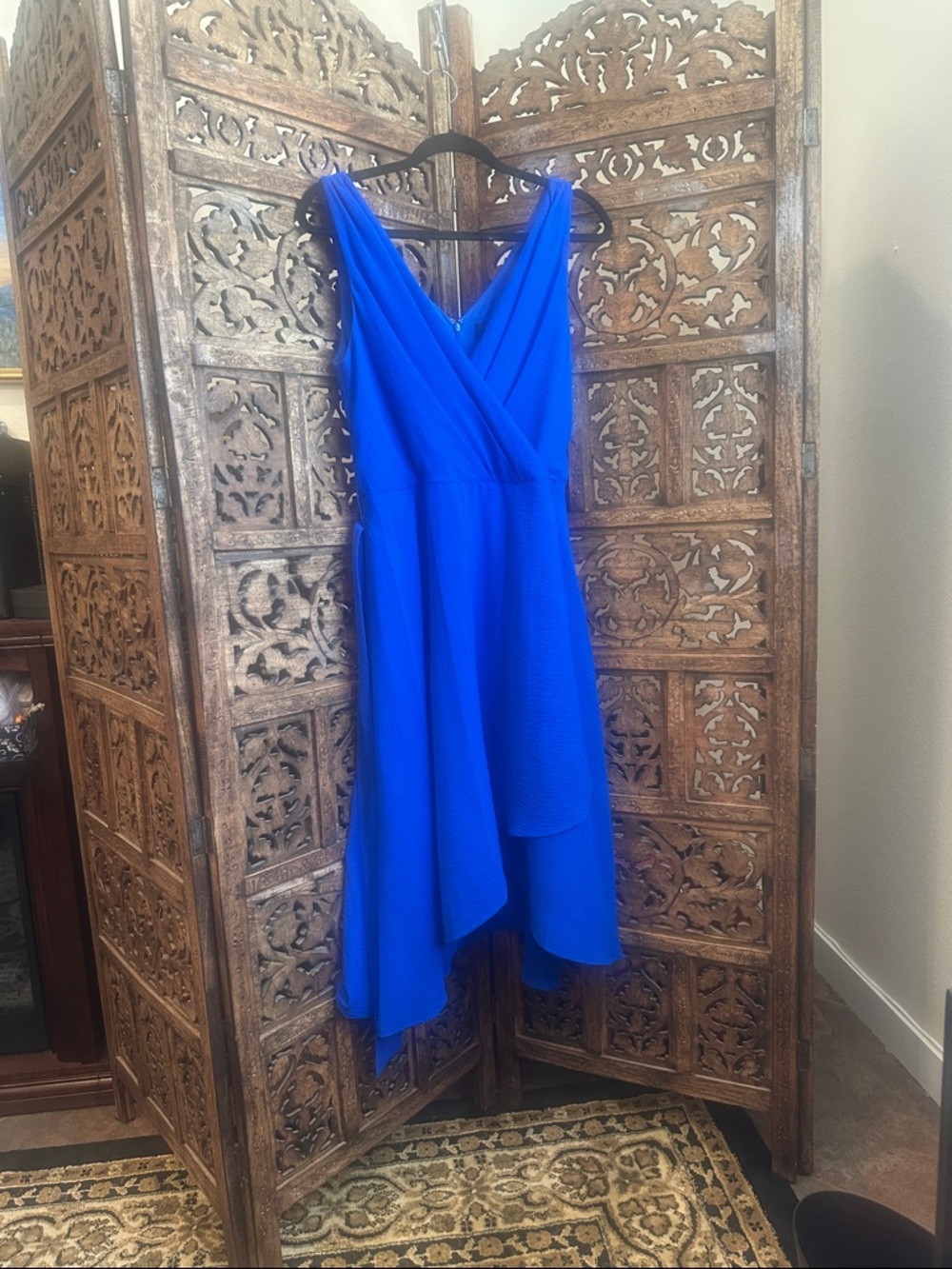 DKNY Cobalt Blue V-Neck High-Low Dress